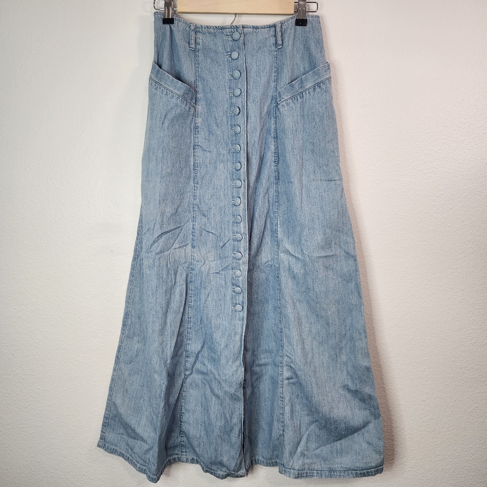 New York Line Vintage 90s Button Down Denim Midi Skirt